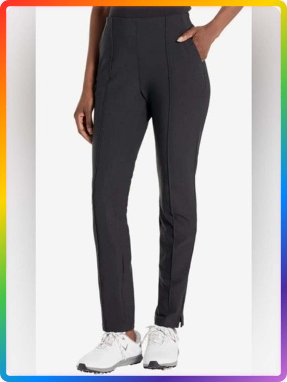 Adidas Pintuck Slim Pants WOMENS M Black High Rise Ankle Slit Tailored NWT